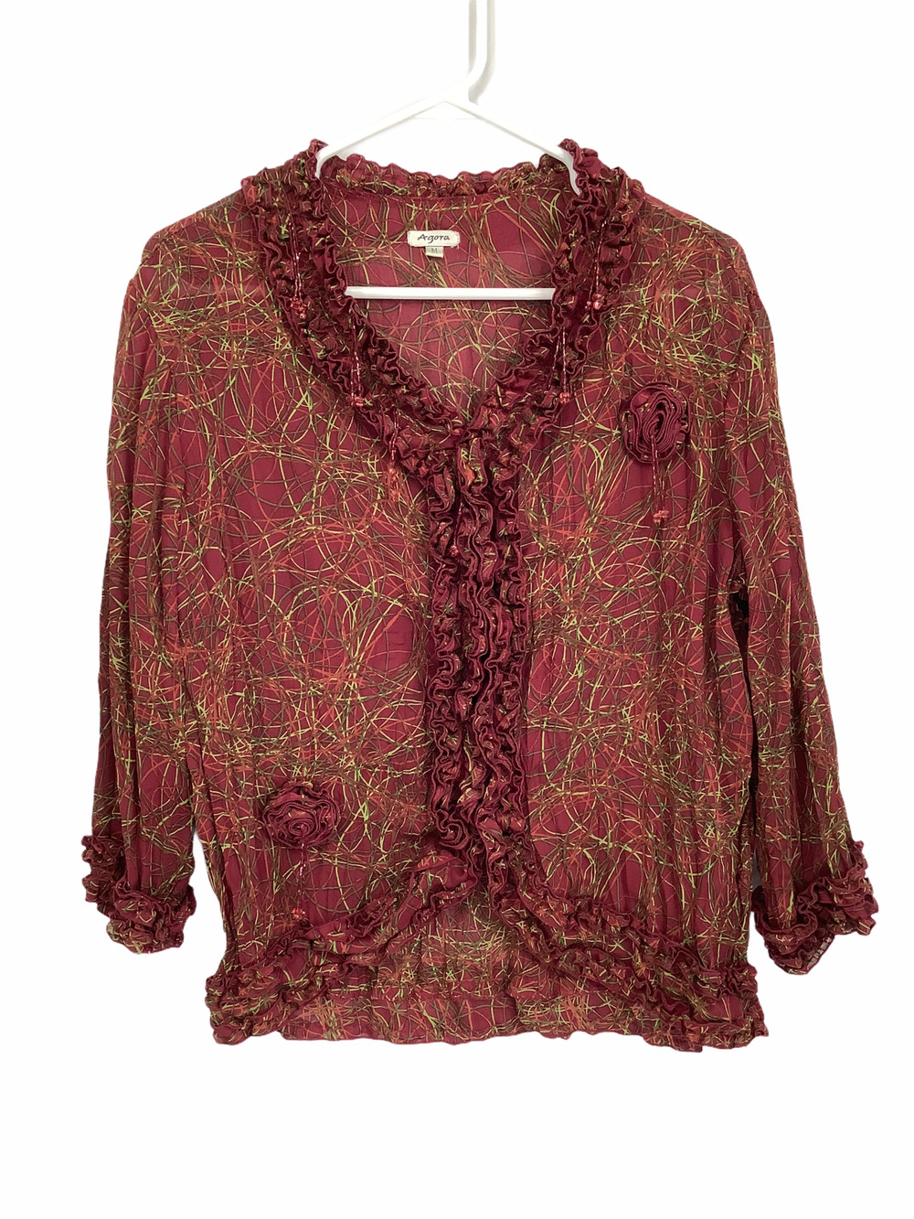 Agora Mauve Rose Geometric Ruffled Blouse Medium